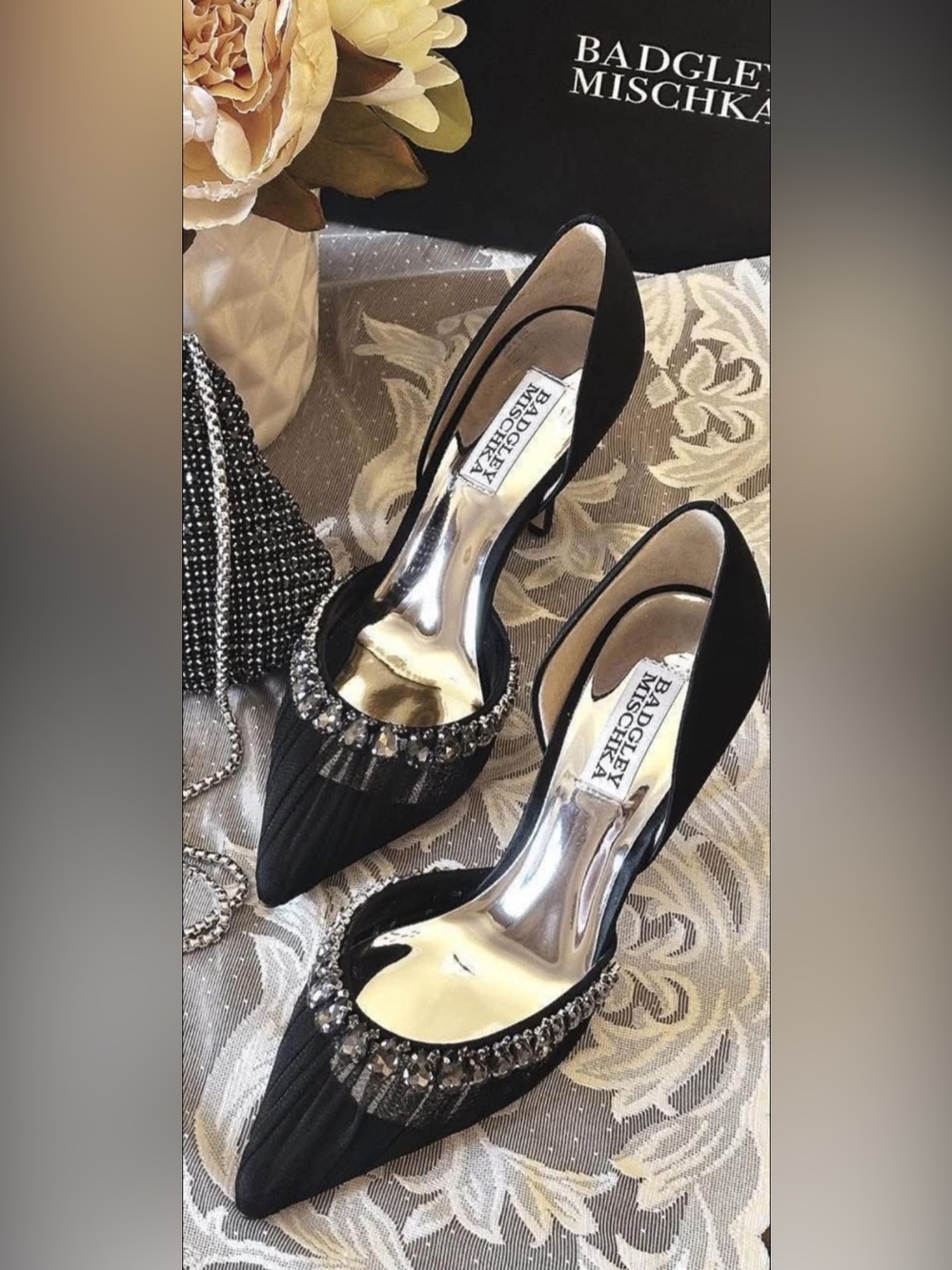 Badgley Mischka Black Crystal-Trim Pointed D'Orsay Pumps
